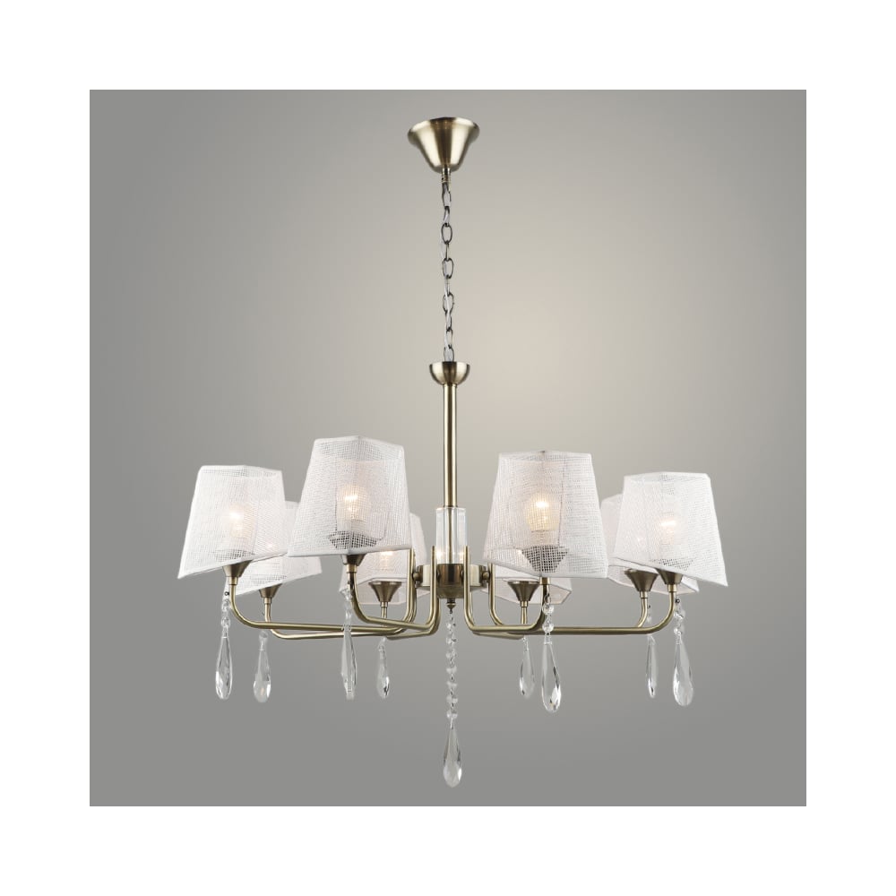 Изображение товара Люстра Росток NH6159/8 AB бронза с белым абажуром, 8 ламп по 60W