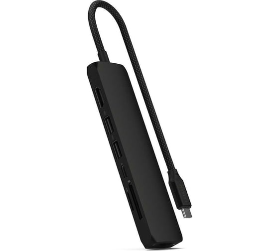 Изображение товара Адаптер SATECHI 7-in-1 1хUSB-Cх2xUSB-A3.2 Gen2хHDMI 4K-60HzхEthernet 1 GigabitхMicro/SD Card Reader Slim Multiport Adapter with Ethernet, черный ST-P7SK