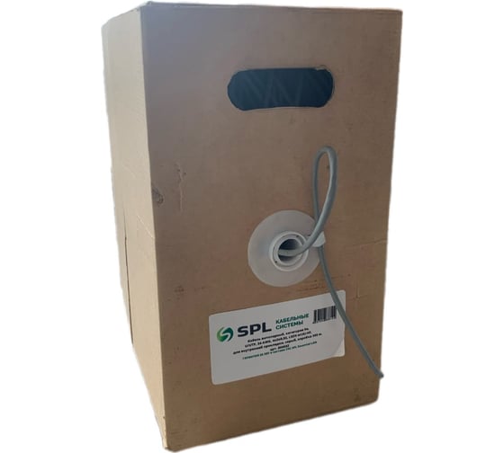 Изображение товара Кабель витопарный SPL категории 5e, U/UTP, 24 AWG, 4x2х0,52, LSZH нг(A)-HF, для внутренней прокладки, серый, коробка 305 м. 500032
