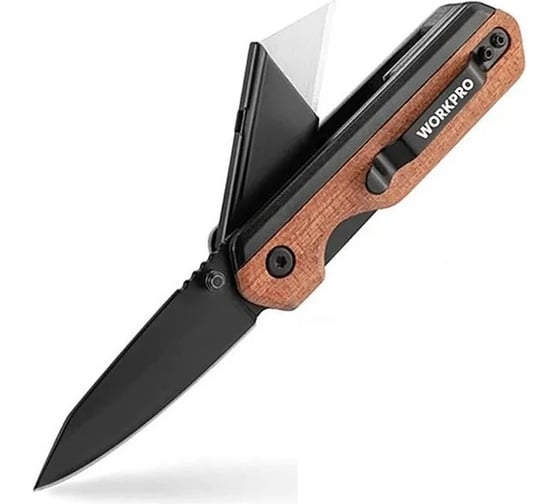 Изображение товара Нож складной комбинированный с двумя видами лезвий и деревянной рукояткой WORKPRO WP211015