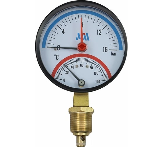 Изображение товара Термоманометр радиальный 1/2" D80 мм 0–120 °C до 16 бар вертикальный Millennium TVML121680