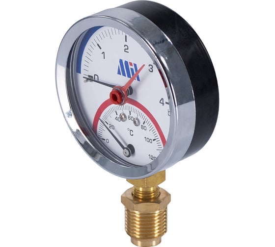 Изображение товара Термоманометр радиального подключения Millennium 1/2", Д80мм, до 4 бар (0-120C), вертикальный TVML120480