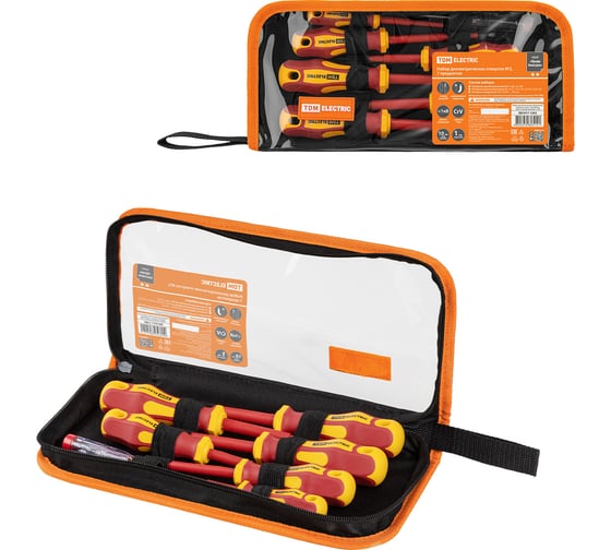 Изображение товара Набор диэлектрических отверток TDM ELECTRIC №2, тканевый пенал, 7 предметов, 1000 В, «ПрофиЭлектрик» TDM ELECTRIC SQ1017-1202