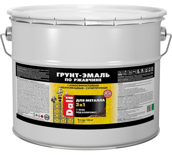 Изображение товара Грунт-эмаль по ржавчине Рогнеда Dali 3 в 1, полуглянцевая, база С, 9 л, бесцветная, 270382