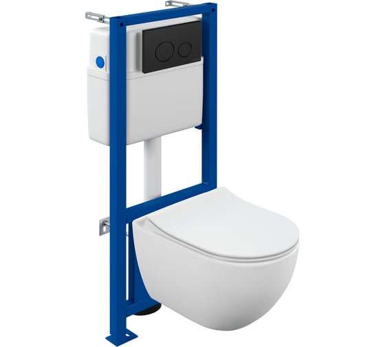 Изображение товара Комплект Cersanit BRASKO SMART CO DPL EO slim инсталляция LINK PRO кнопка TWINS пластик черный матовый 68268