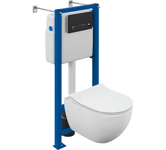 Изображение товара Комплект BRASKO SMART CO DPL EO slim инсталляция VECTOR кнопка ESTETICA пластик черный матовый с рамкой хром Cersanit 68293