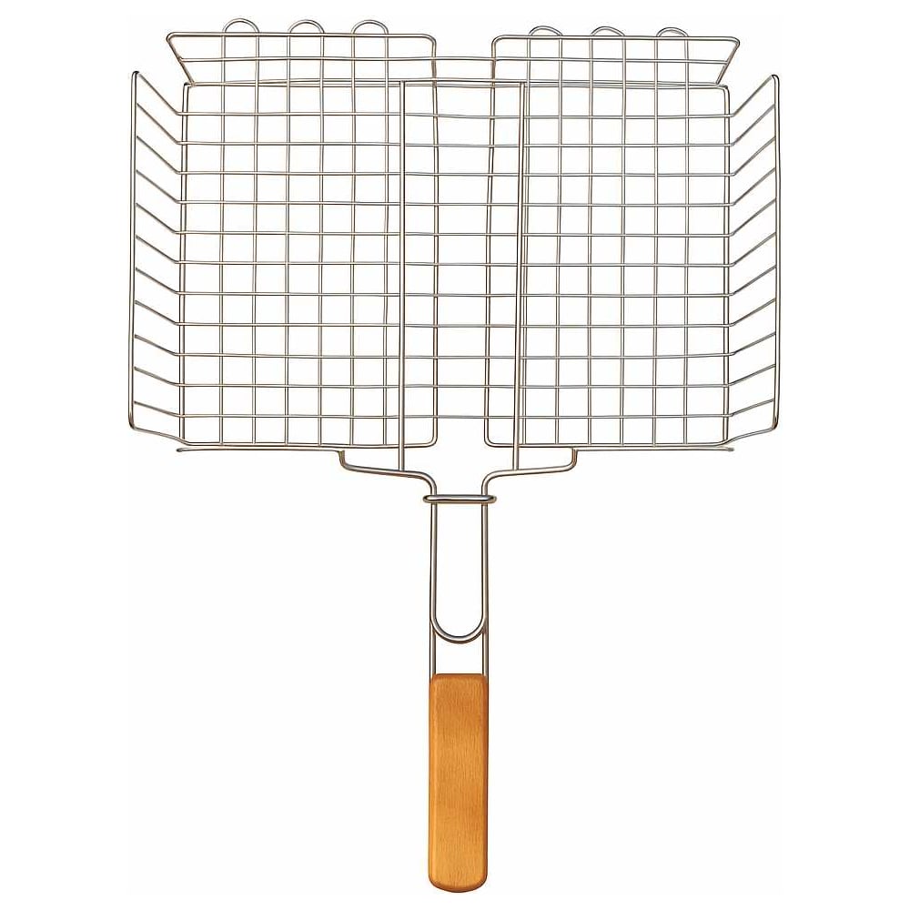 Изображение товара Решетка-гриль ООО Агростройлидер средняя, из пищевой нержавеющей стали, 360x320x60 мм, пруток 3 мм, на ручке – 5 мм, САД-25.02