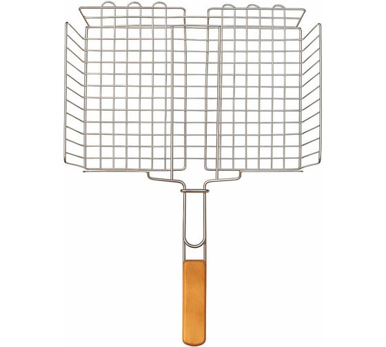 Изображение товара Решетка-гриль ООО Агростройлидер средняя, из пищевой нержавеющей стали, 360x320x60 мм, пруток 3 мм, на ручке – 5 мм, САД-25.02