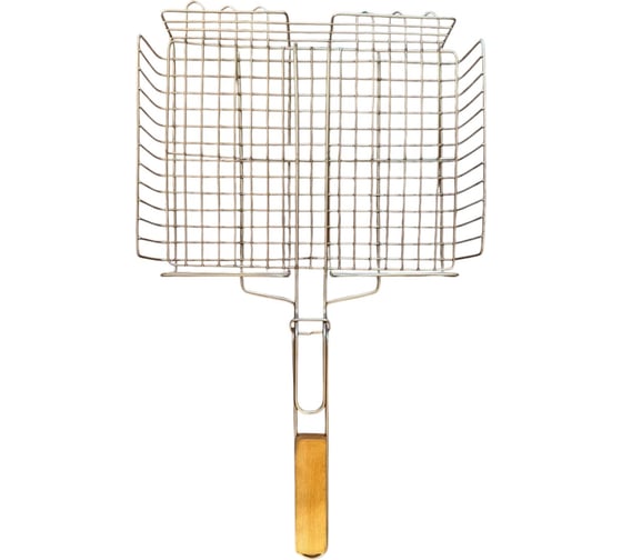 Изображение товара Решетка-гриль ООО Агростройлидер большая, из пищевой нержавеющей стали, 420x380x60 мм, пруток 3 мм, на ручке – 5 мм, САД-25.03