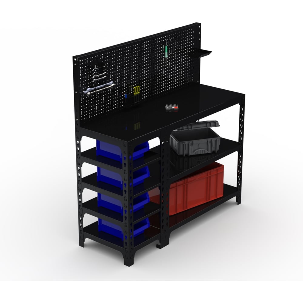 Изображение товара Стол-верстак ООО Металекс 950x1600x600 с боковыми полками и перфопанелью