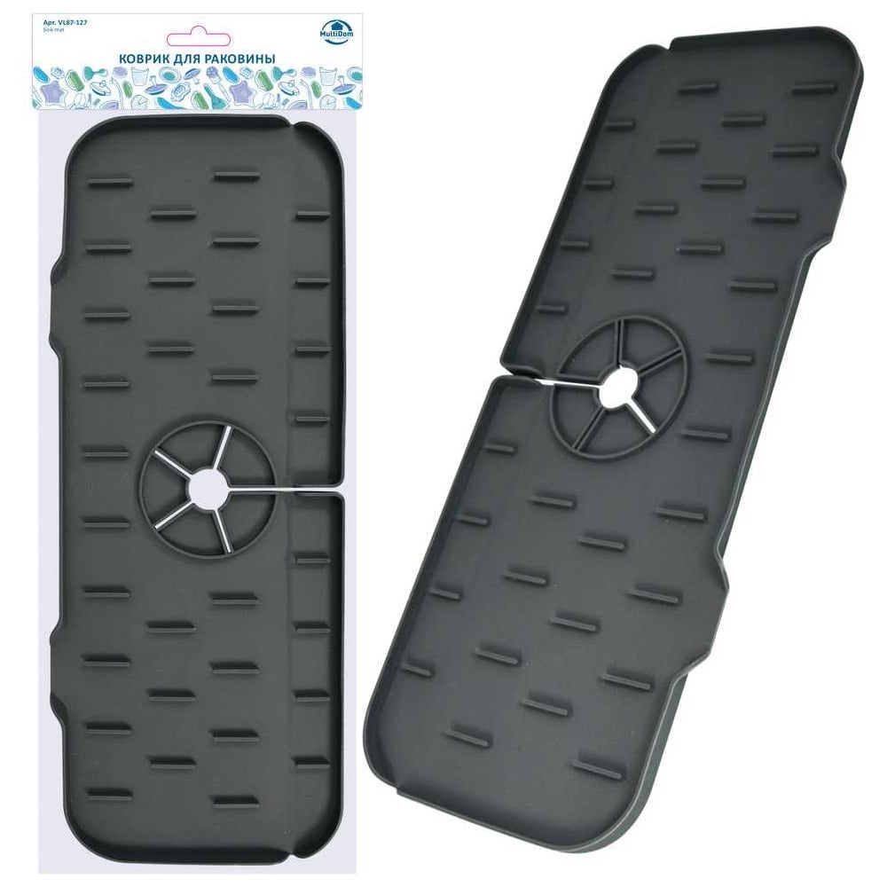 Изображение товара Коврик для раковины МУЛЬТИДОМ 37х14 см силикон черный для защиты поверхности