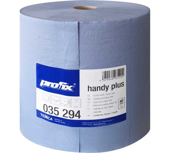 Изображение товара Бумажный протирочный материал Temca PROFIX HANDY PLUS 1 рулон (2 слоя, 1500 листов в рулоне, лист 38x36 см, синий, 540 м) 035294-01