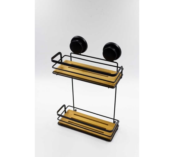 Изображение товара 2-х ярусная настенная полка с присосками Joy Home бамбук 13074