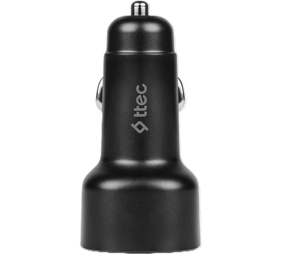 Изображение товара Автомобильное зарядное устройство TTECSmartCharger Duo PD 48W Vehicle Fast Charger USB-C+USB-A с кабелем USB-C-Lightning, черный 2CKP02LS