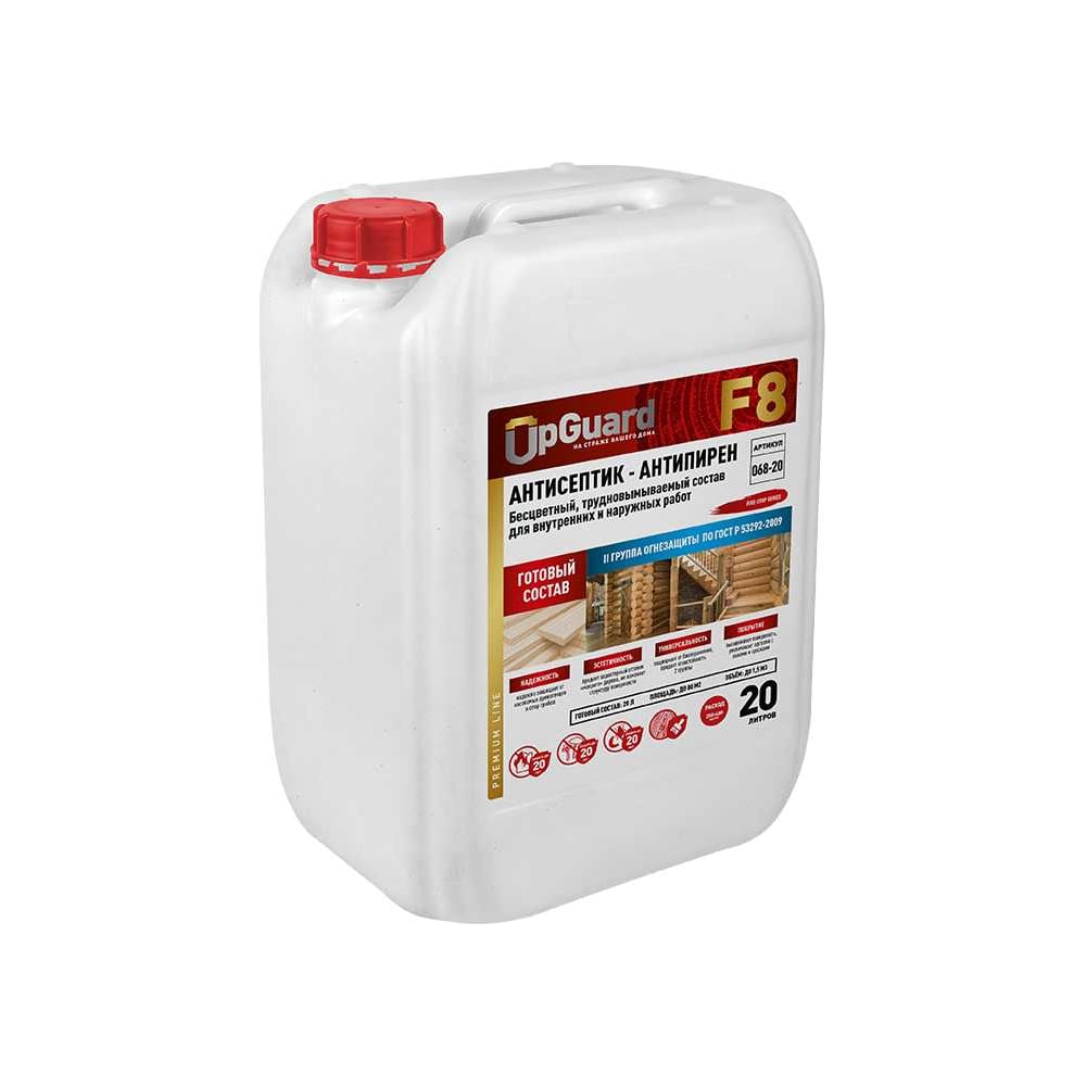 Изображение товара Огнебиозащита UPGUARD F8, готовый состав бесцветный, II группа огнезащитной эффективности, трудновымываемая, 20 л, 068-20 (O68-20)