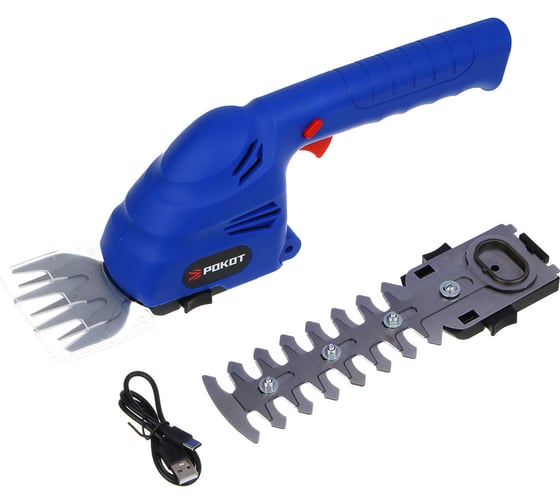 Изображение товара Кусторез аккумуляторный РОКОТ с 2-мя насадками, 7.4 v, 1350 об/мин, АКБ 1.2 Ah, 691-081