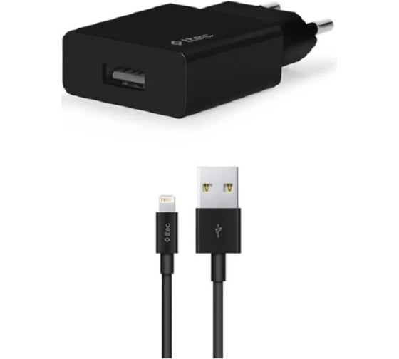 Изображение товара Сетевое зарядное устройство TTEC SmartCharger Travel Charger 2.1A с кабелем Lightning для зарядки и передачи данных. Цвет: черный 2SCS20LS