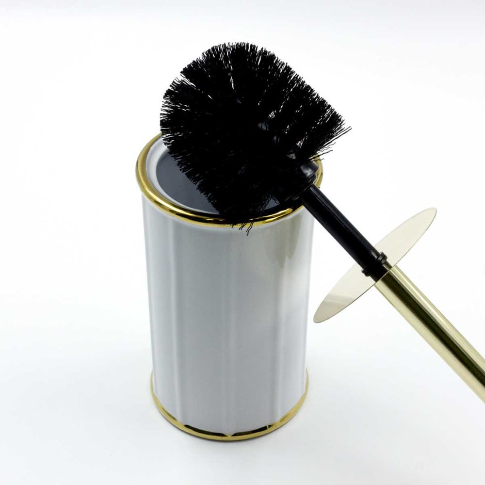 Изображение товара Керамический ершик для туалета Joy Home с золотой каймой напольный гигиеничный стильный