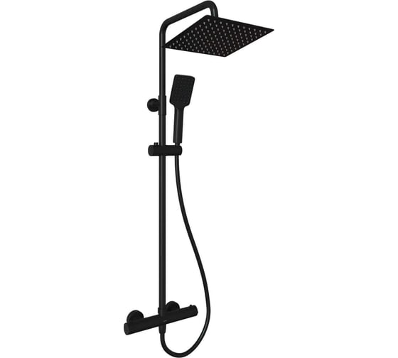 Изображение товара Душевая стойка Sancos KANEDO с термостатом с верхним душем 248x248 мм ручным душем 110 мм, 4 режима, черный матовый SC7100MB