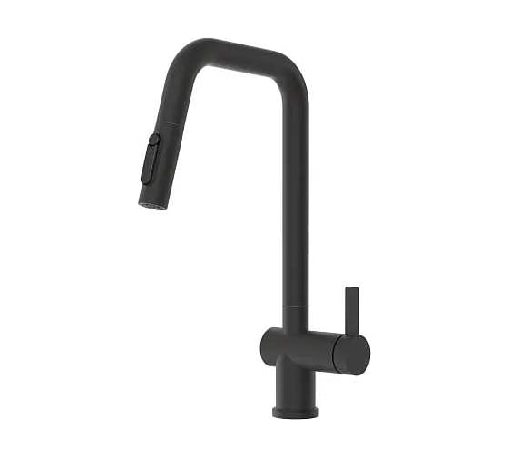 Изображение товара Смеситель кухонный с выдвижным изливом с переключением на душ и фильтром, сталь GRANULA KS-7273, ЧЕРНЫЙ МАТОВЫЙ