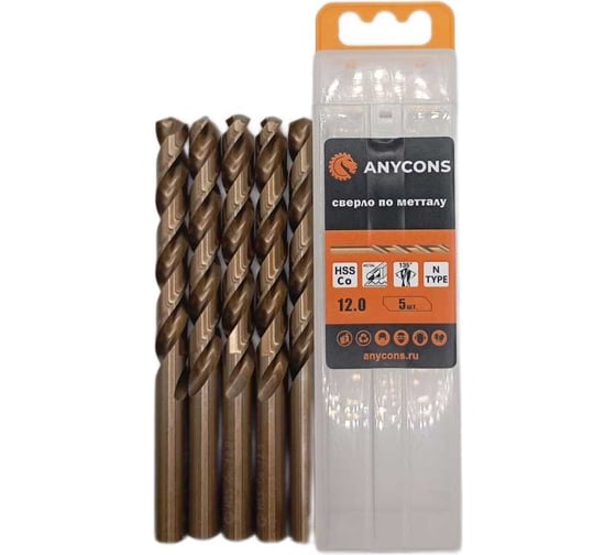 Изображение товара Сверло по металлу с цилиндрическим хвостиком Anycons 12 мм, 5 шт AC-ZS1210151
