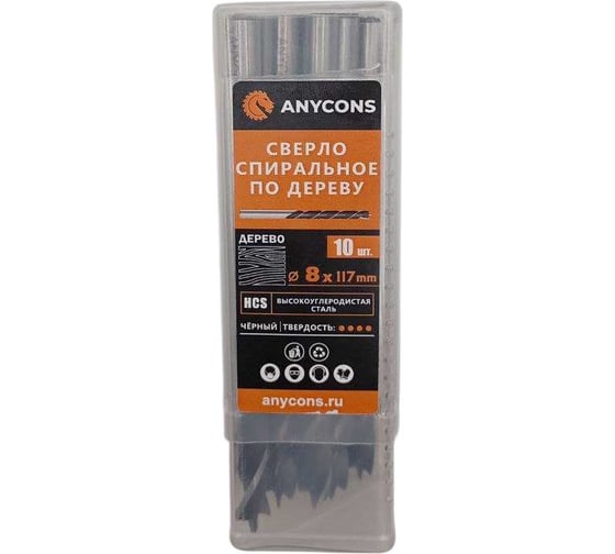 Изображение товара Сверло по дереву с 3-мя наконечниками с цилиндрическим хвостиком Anycons 10 мм, 10 шт AC-3ODS3810