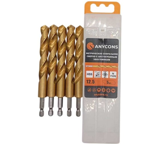 Изображение товара Сверло по металлу с шестигранным хвостовиком Anycons 7 мм 10 шт AC-HSTDB7
