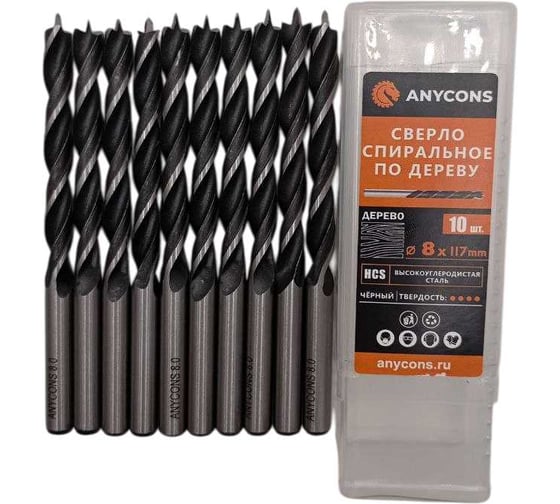 Изображение товара Сверло по дереву с 3-мя наконечниками с цилиндрическим хвостовиком Anycons 4 мм 40 шт AC-3ODS384