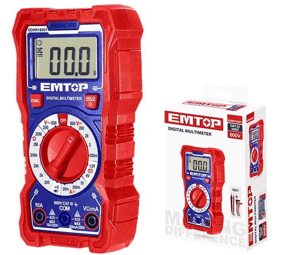 Изображение товара Мультиметр цифровой EMTOP ЖК-дисплей на 2000 отсчетов, подсветка EDMR16001