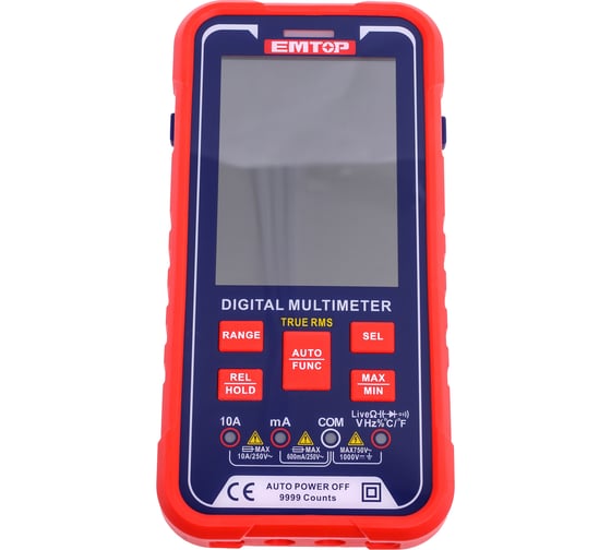 Изображение товара Мультиметр цифровой EMTOP цветной дисплей, переменного тока, истинное среднеквадратичное значение, 10000 отсчетов EDMR175015