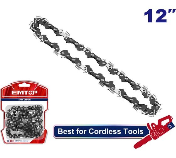 Изображение товара Цепь для пил EMTOP 12", пильная цепь, шаг цепи 3/8", диаметр цепи 0,050", приводные звенья 44 звена ECCL5121