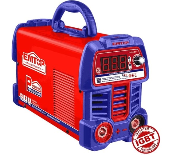 Изображение товара Инверторный сварочный аппарат EMTOP MMA выходной ток: 15-250 А, рабочий цикл: 250 А при 60 С%, светодиодный дисплей, напряжение холостого хода: 80 В EWDEM2561