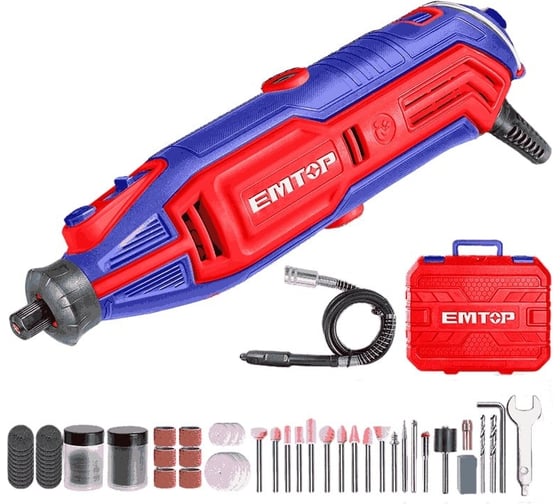 Изображение товара Гравер электрический EMTOP напряжение: 220-240 В 50/60 Гц, входная мощность: 130 Вт, скорость холостого хода: 10000-35000 об/мин EMGK1301