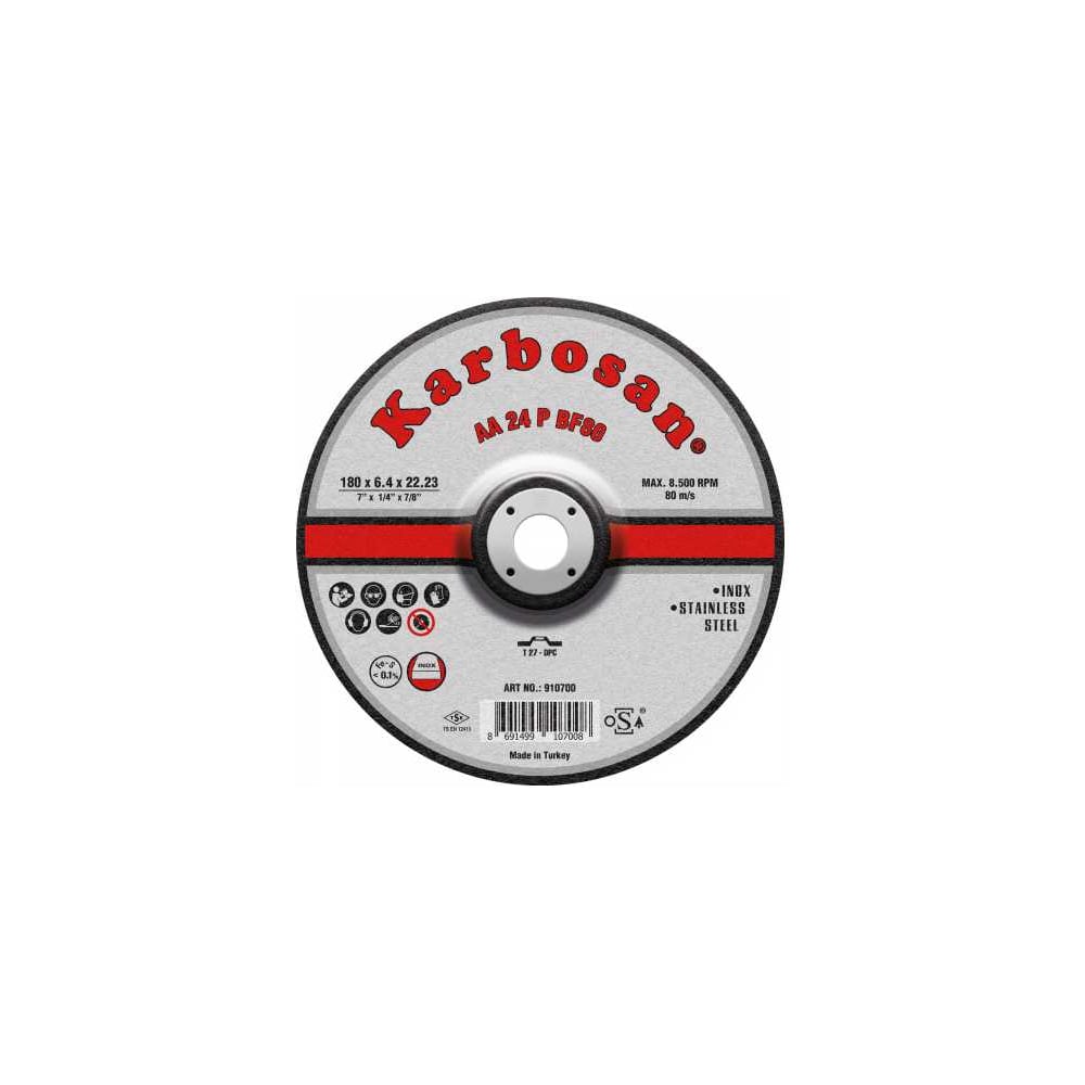 Изображение товара Диск шлифовальный по металлу Karbosan 180x6,4x22 для нержавеющей стали упаковка 10 шт