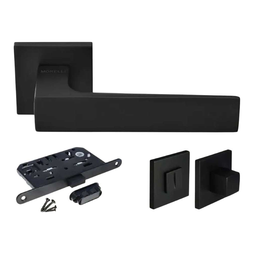 Изображение товара Комплект дверных ручек с замком и заверткой MORELLI MH-54-S6 BL черный квадратный дизайн