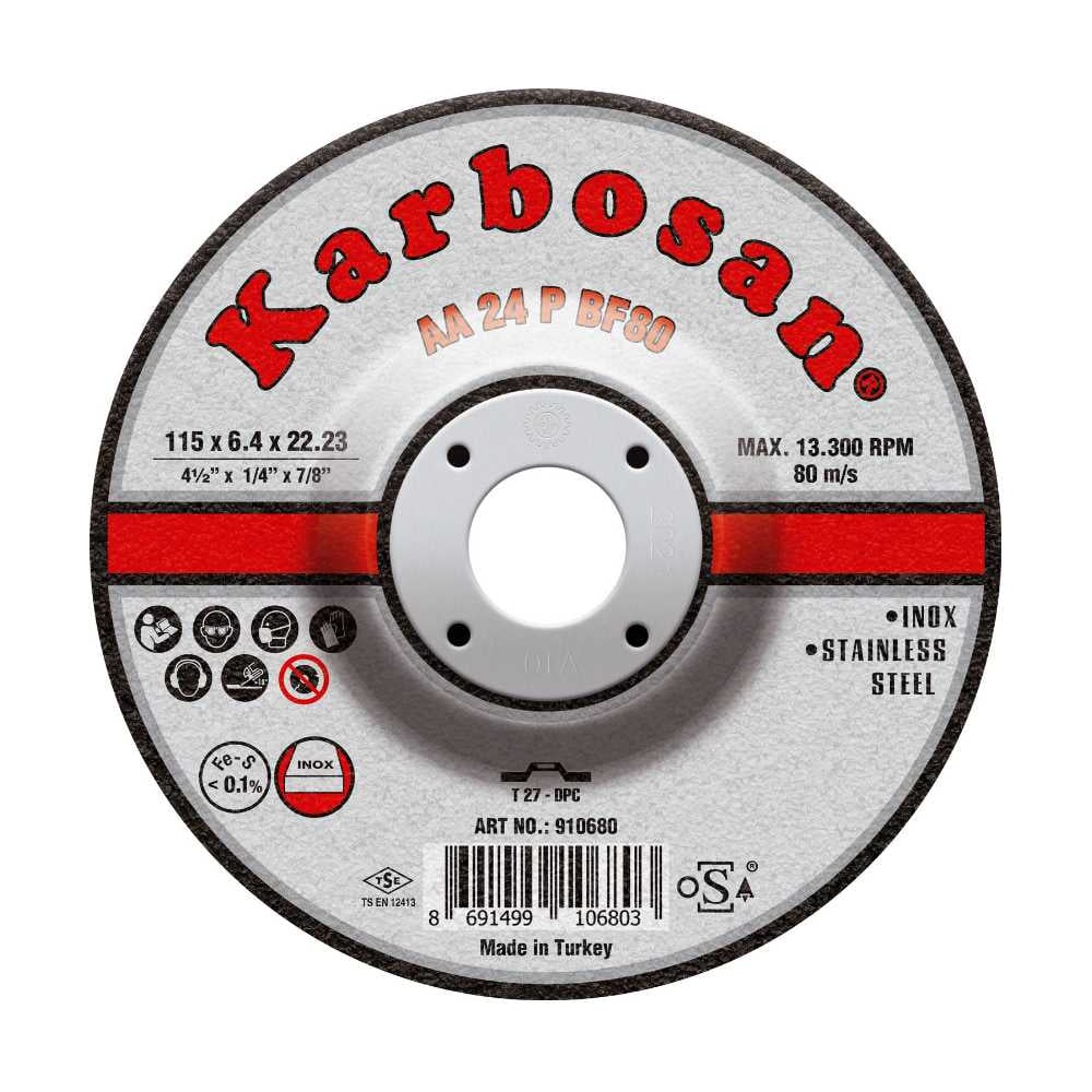 Изображение товара Диск шлифовальный по металлу Karbosan 115x6,4x22 для нержавеющей стали
