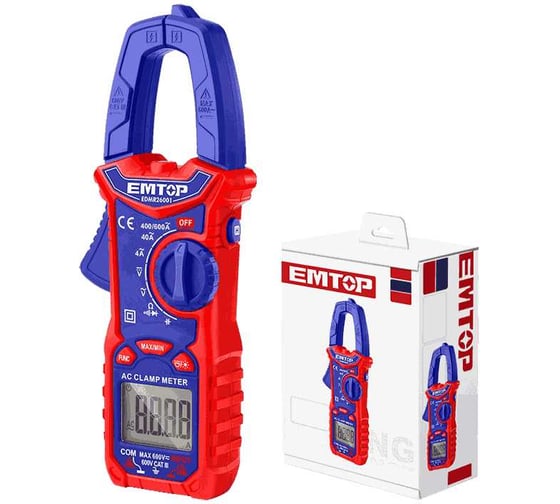 Изображение товара Токоизмерительные клещи emtop переменный ток: 6A/60A/600A/±(2,5% +8) Переменное напряжение: 0,1 ~600 В±(0,8% +5) Напряжение постоянного тока: 0,1 ~ 600 В EDMR26001