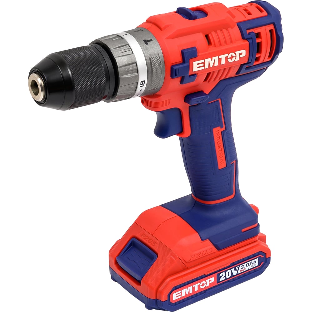 Изображение товара Аккумуляторная ударная дрель-шуруповерт emtop 20 В с подсветкой и реверсом