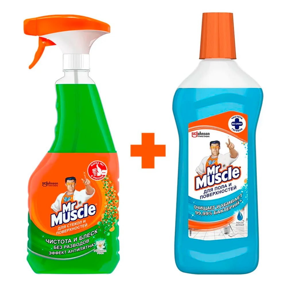Изображение товара Набор МИСТЕР МУСКУЛ для стекол и полов Утренняя Роса и После дождя 2 шт