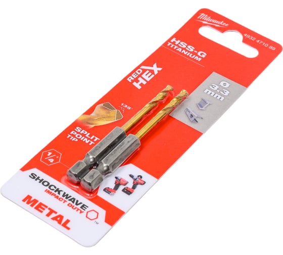 Изображение товара Сверло по металлу RedHEX (2 шт; 3.3 мм; HSS-G TiN) Milwaukee 4932471089