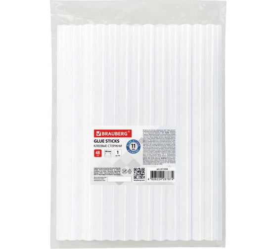 Изображение товара Стержни клеевые прозрачные (48 шт; 1 кг; 11х200 мм) BRAUBERG 671056