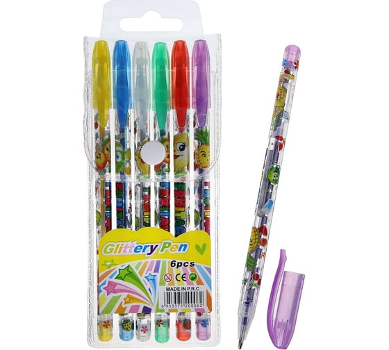 Изображение товара Набор гелевых ручек Calligrata 6 цветов металлик, корпус с рисунком в блистере на кнопке 893043