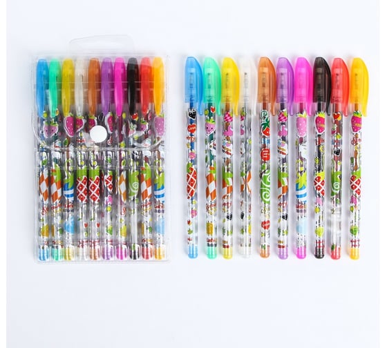 Изображение товара Набор гелевых ручек Calligrata 10 цветов металлик, корпус с рисунком в блистере на кнопке 893044