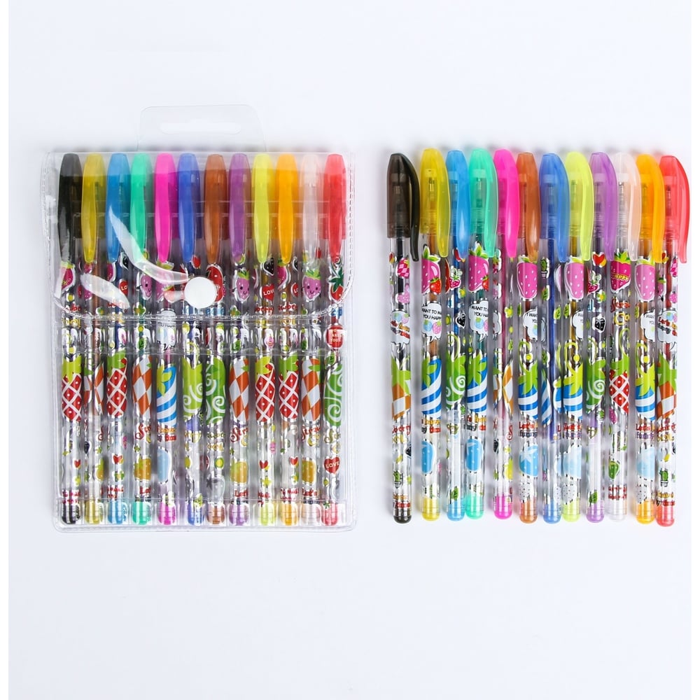 Изображение товара Набор гелевых ручек Calligrata 12 цвета металлик с рисунком корпус