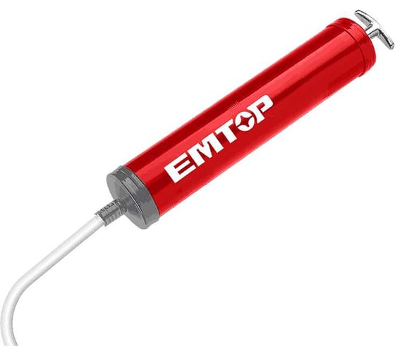 Изображение товара Шприц для отсоса масла emtop Объем: 500 куб.см Диапазон давления: 2900-4000 фунтов на квадратный дюйм Алюминиевая головка Алюминиевая ручка EMGG3550