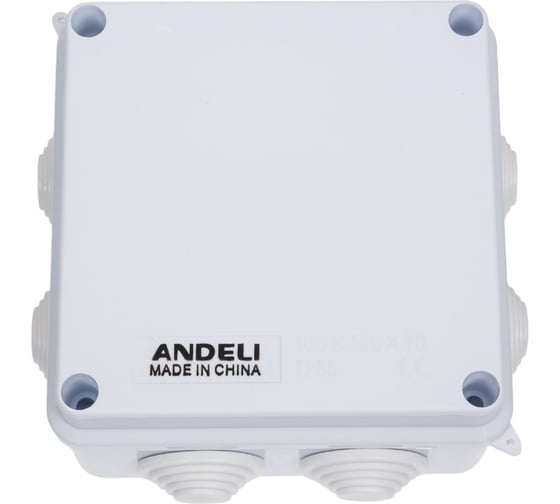 Изображение товара Распаечная коробка ANDELI с крышкой, 100х100х70, 7 входов, IP65 ADL18-601