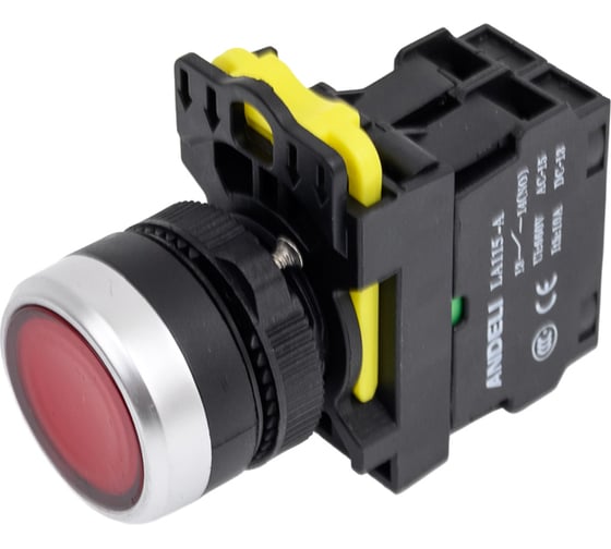 Изображение товара Кнопка плоская поворотная ANDELI с подсветкой 1NC LA115-A5-10D красный 220В артикул ADL10-205