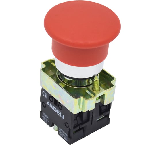 Изображение товара Кнопка ANDELI XB2-BC42 Грибок, без подсветки, красный, 1НЗ ADL10-064