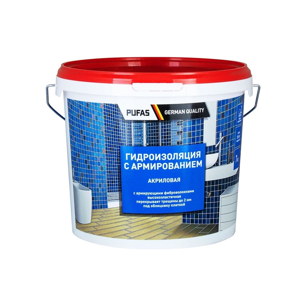 Изображение товара Гидроизоляция ПУФАС акриловая с армированием 7 кг для внутренних работ