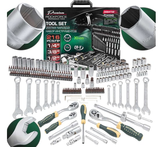 Изображение товара Набор инструментов Rockforce 216 предметов 1/4, 3/8, 1/2 RF-38841W Premium(64710)